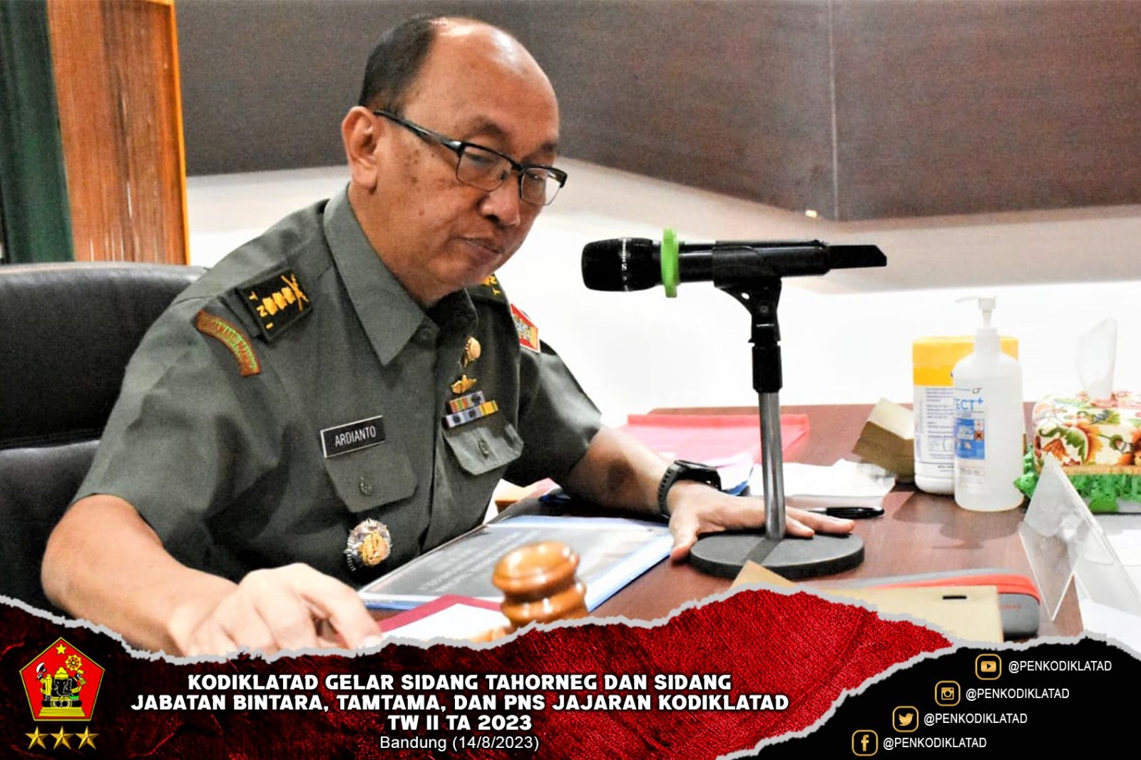 Kodiklatad Gelar Sidang Tahorneg dan Sidang Jabatan Bintara Tamtama dan PNS Jajaran Kodiklatad TW II TA 2023