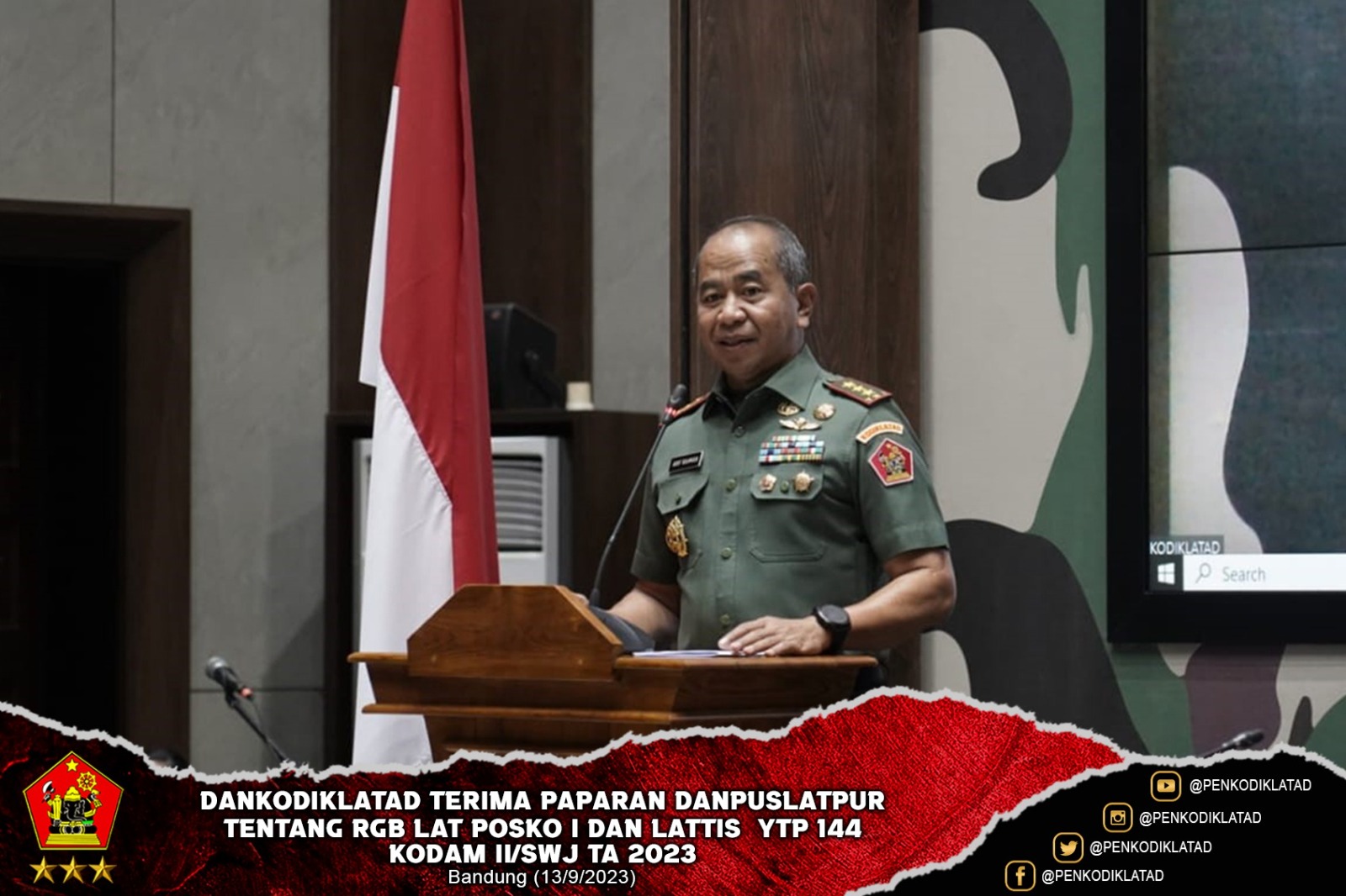 Dankodiklatad Terima Paparan Danpuslatpur Tentang RGB Lat Posko I dan Lattis YTP 144 Kodam II Swj TA 2023