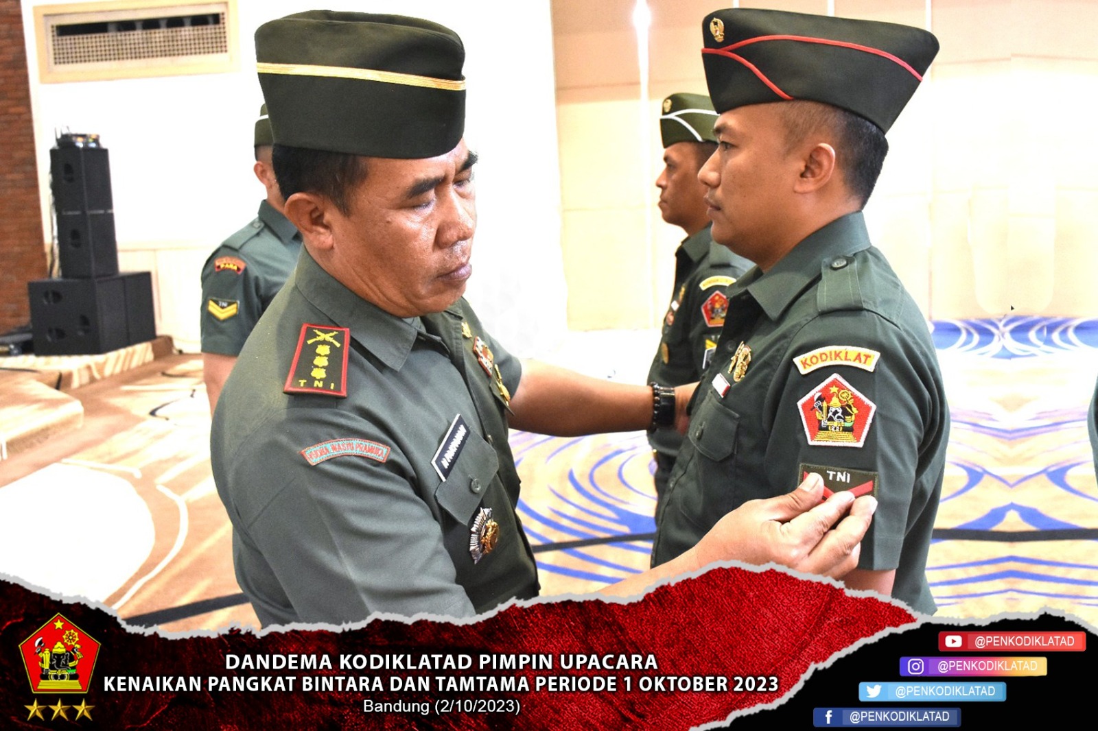 Dandenma Kodiklatad Pimpin Upacara Kenaikan Pangkat Bintara dan Tamtama Periode 1 Oktober 2023